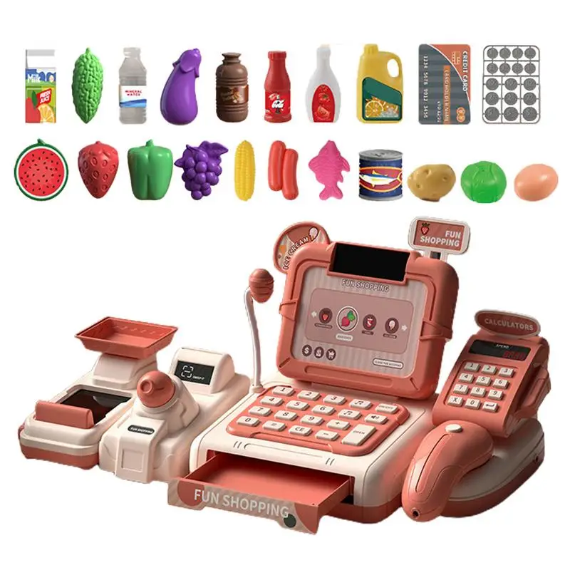 Kids Cash Register Pretend Cash Register Pretend Play Calculating Kids Grocery Accessories Scanner & Sounds Light Cash Register