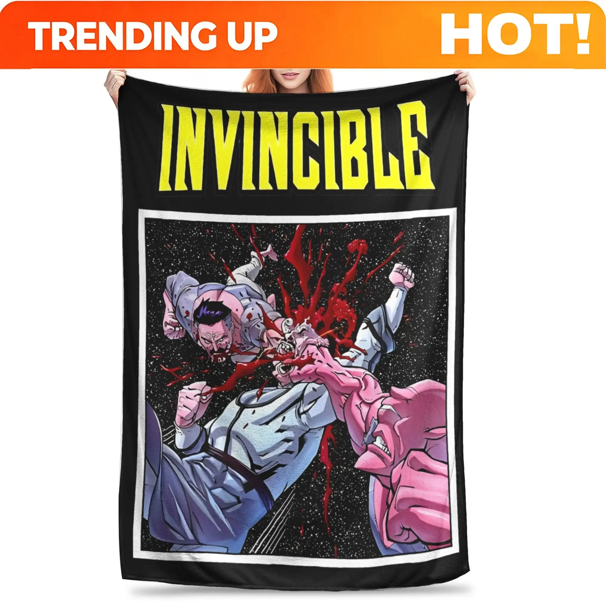 Custom Invincible Allen The Alien And Omni Man Flannel Throw Blankets Blankets For Bed Office Warm Bed Rug