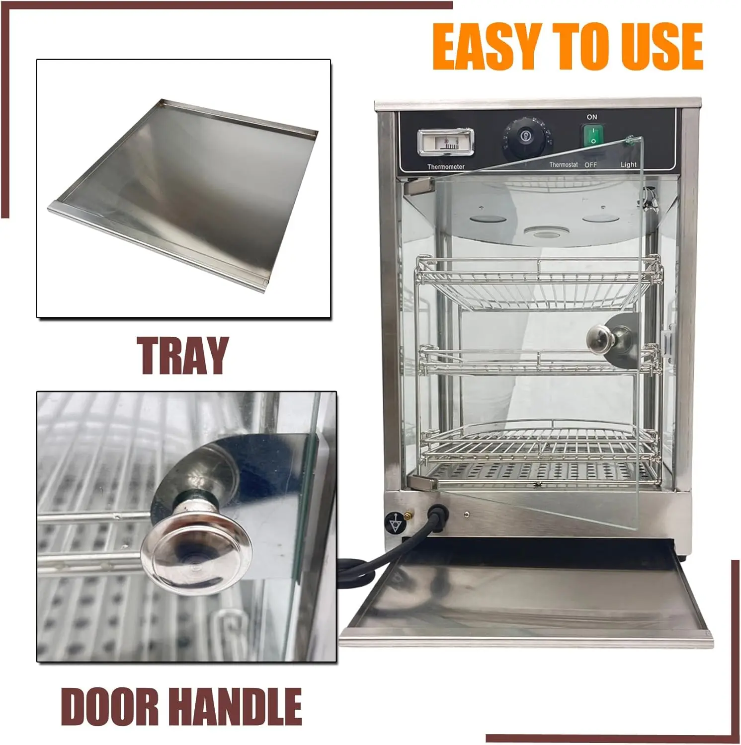 Commercial Food Warmer 3 Tier Countertop Food Display Case, 110V 850W Stainless Steel Pizza Warmer with Temperature Display