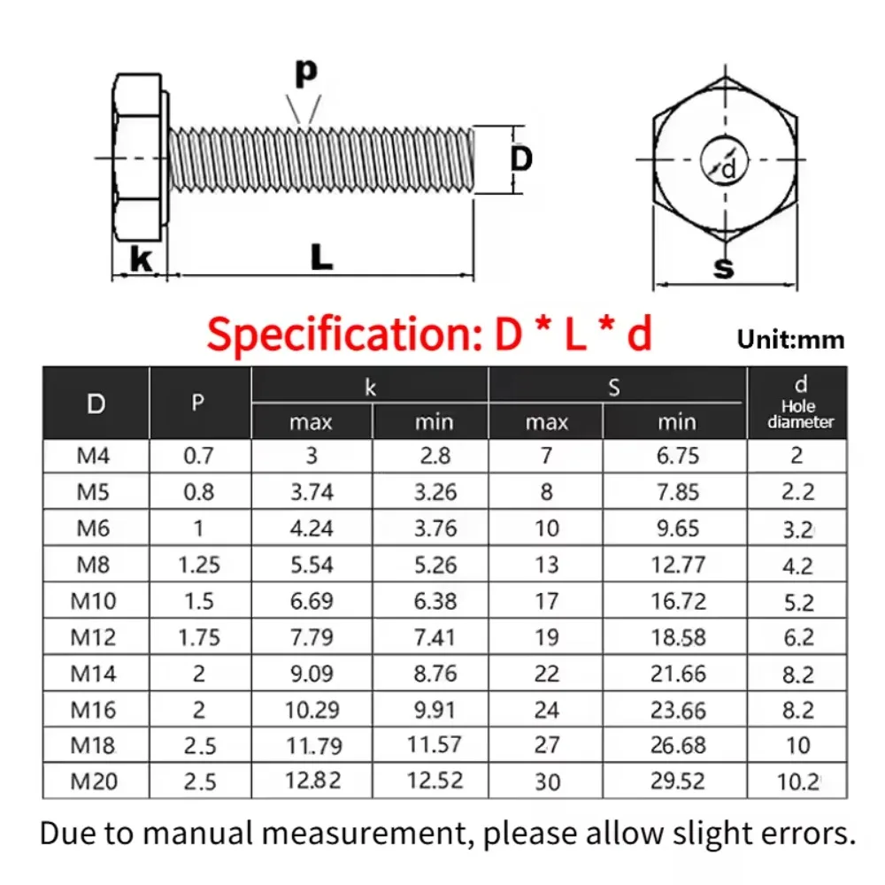 304 Stainless Steel Hollow Helical Nut Screw, M6~M20 Outer Hex Connectable Bolt with Internal & External Threads, 10-40mm
