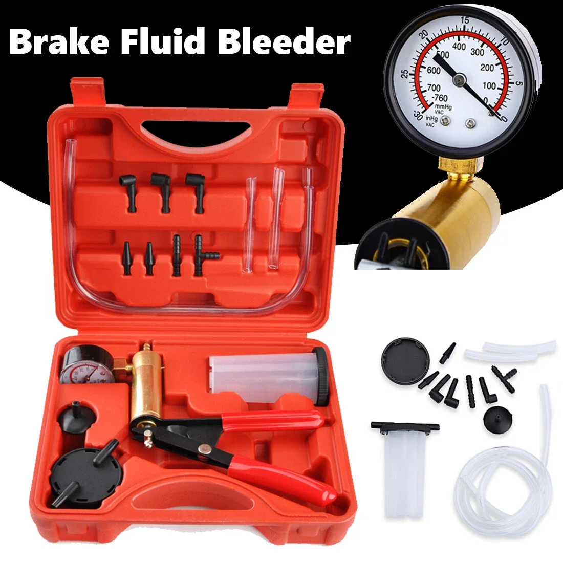 

Комплект для прокачки тормозов с ручным вакуумным насосом и адаптерами Комплект для прокачки тормозов для тормозной жидкости Гидроусилитель рулевой жидкости с манометром