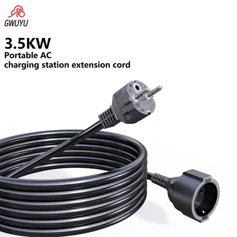 GWUYU 3.5KW Schuko Extension Cable  EU Plug  EV Charger Electric Vehicle Cord EU Power Extension Cord
