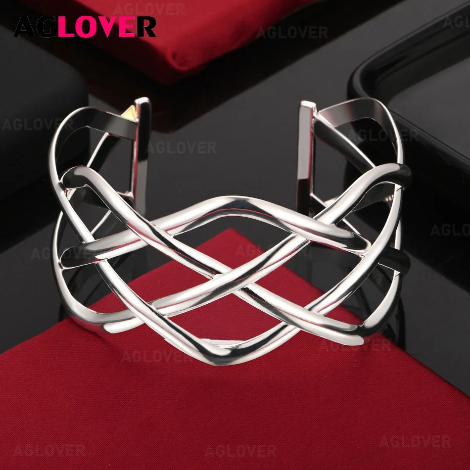 

AGLOVER 925 Sterling Silver 65mm Mesh Opening Bracelet Charm Fashion Woman Engagement Jewelry