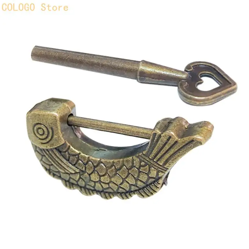 Bronze Fish Vintage Lock Antique Padlock Small for Wooden Suitcases D0LD