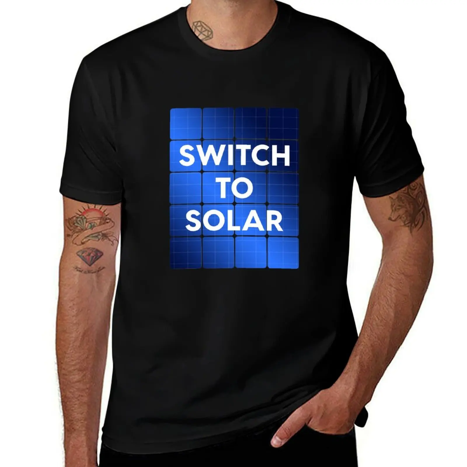 

Switch To Solar - Solar Panel Power Green Sun Energy T-Shirt Simple Solid Color Crew Neck Tee