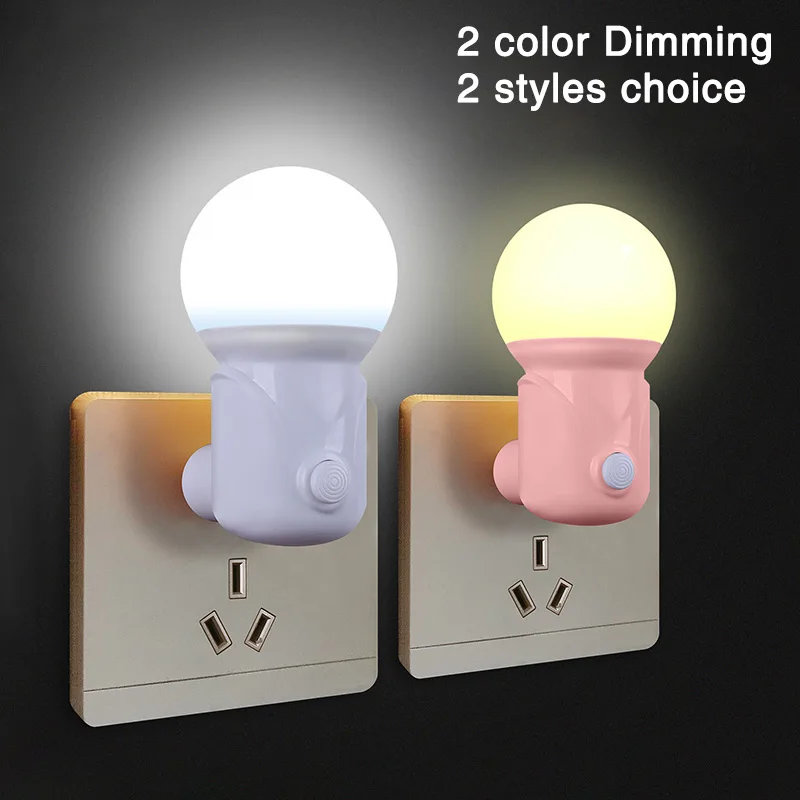 Lampki nocne LED wtyczka EU/US 2-kolorowa lampa przyciemniająca ochrona oczu dziecko do karmienia lampka do spania czytanie lampka nocna do salonu