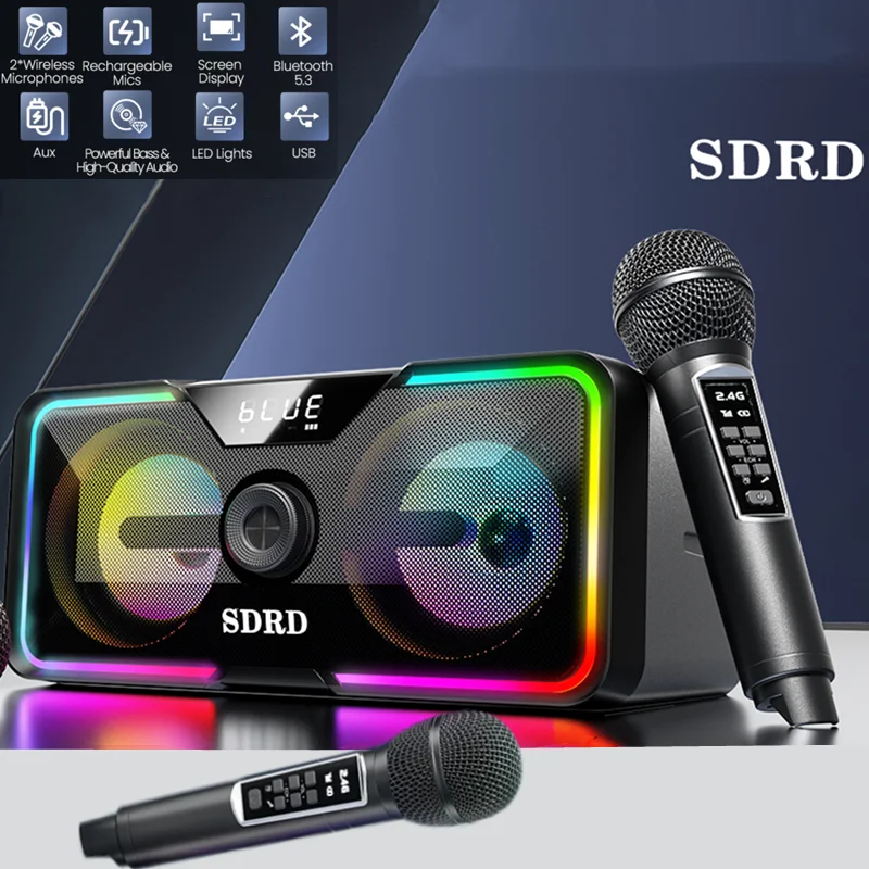 

SDRD SD-215 Multifunctional Karaoke Pa Speaker System with 2 Wireless Microphone LED Party Lights Karaoke Bluetooth Speakers Set