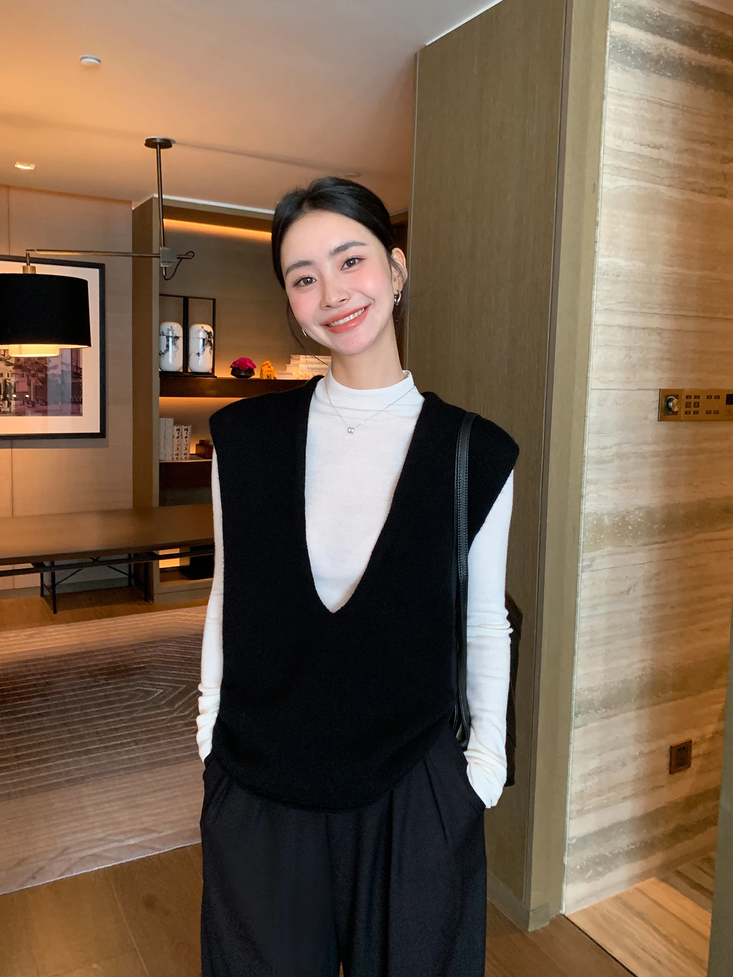 

Шерстяной жилет Maven Lin, 100% шерсть, V-образный вырез, вязаный топ, женская элегантная многослойная майка для повседневной носки