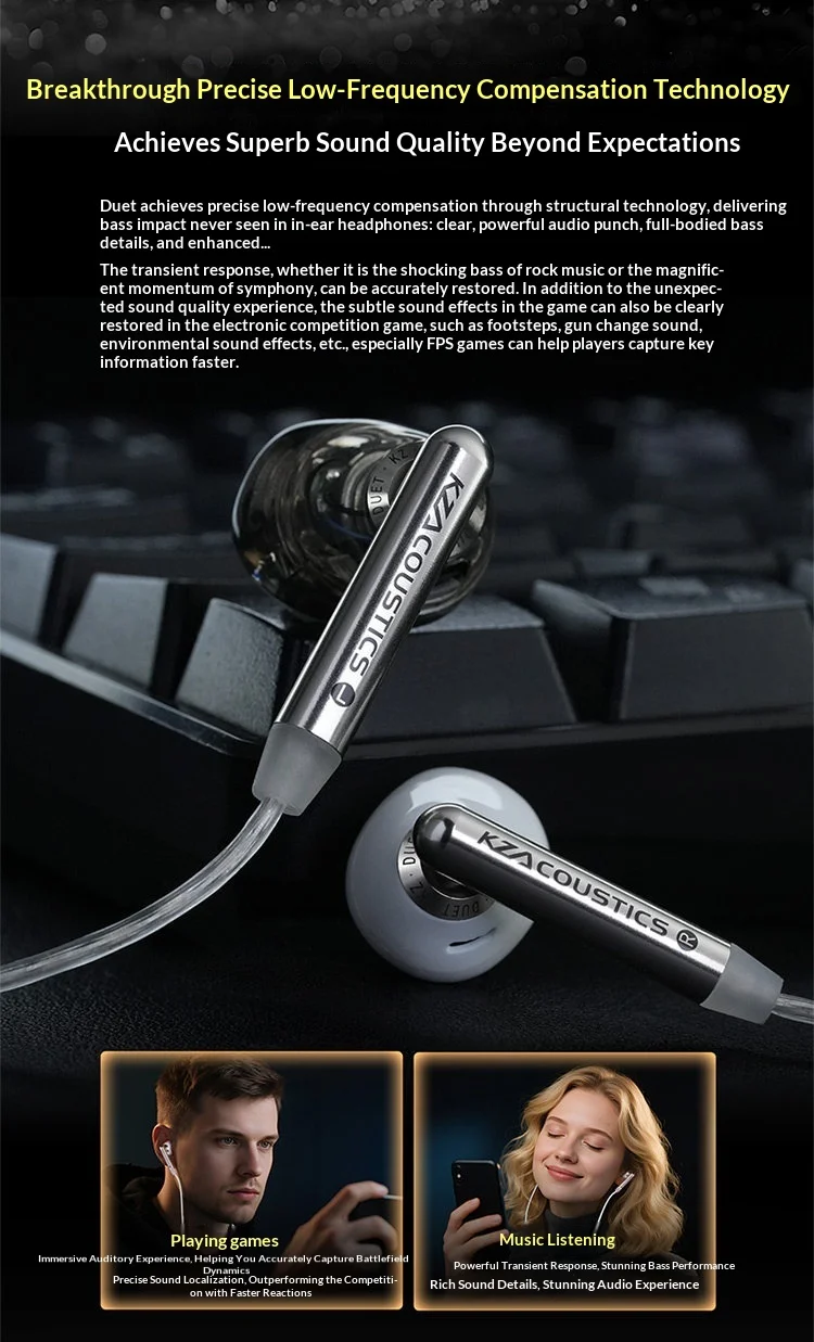 KZ KZ Duet Ohrhörer Hifi Bass Earbud Quad Core Dual Dynamic Driver HD Dual Mic Abnehmbares Kabelgebundenes Headset für Musik und Gaming – Detail 4