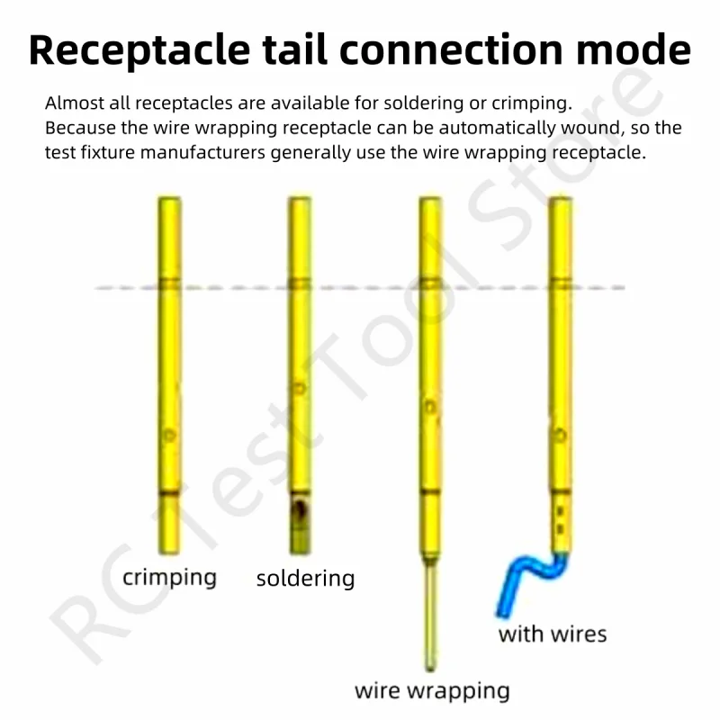 Receptáculo de tubo de latón de R75-1W-300mm para sonda de prueba de resorte, Pin de prueba de P75-B1, manguito de aguja, diámetro de asiento de 1,32mm, cable de 28AWG, prueba PCB