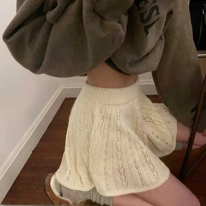 Sweet Knitted Mini Skirt Women Autumn Korean Preppy High Waist Hottie Skirts Female Loose Casual A Line Kawaii Pleats Skirt New