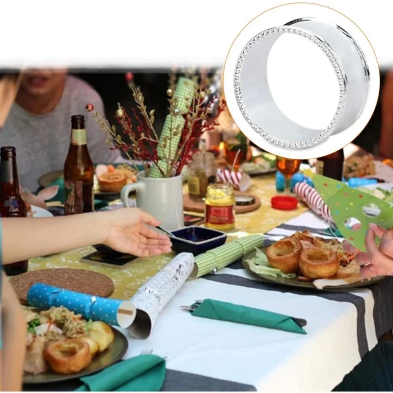 12 Pcs Stainless Steel Bead Side Napkin Rings Delicate Serviette Buckles (Silver)