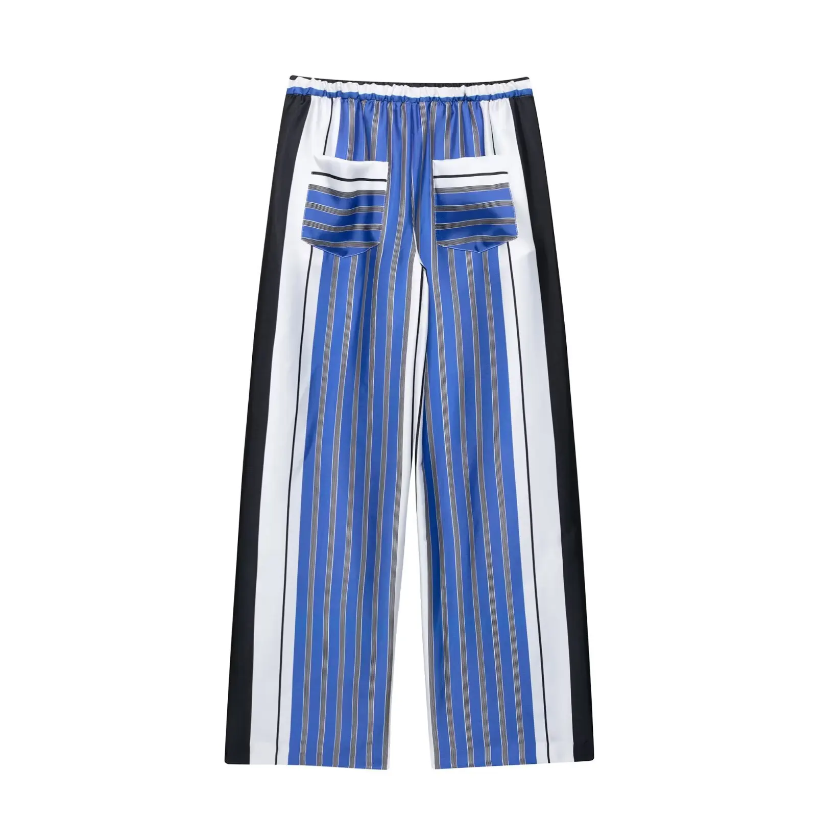 PB&ZA レディース 伸縮性ウエスト ドローストリング ストライプ ワイドレッグ パンツ 夏用 トレンディで快適なデザイン