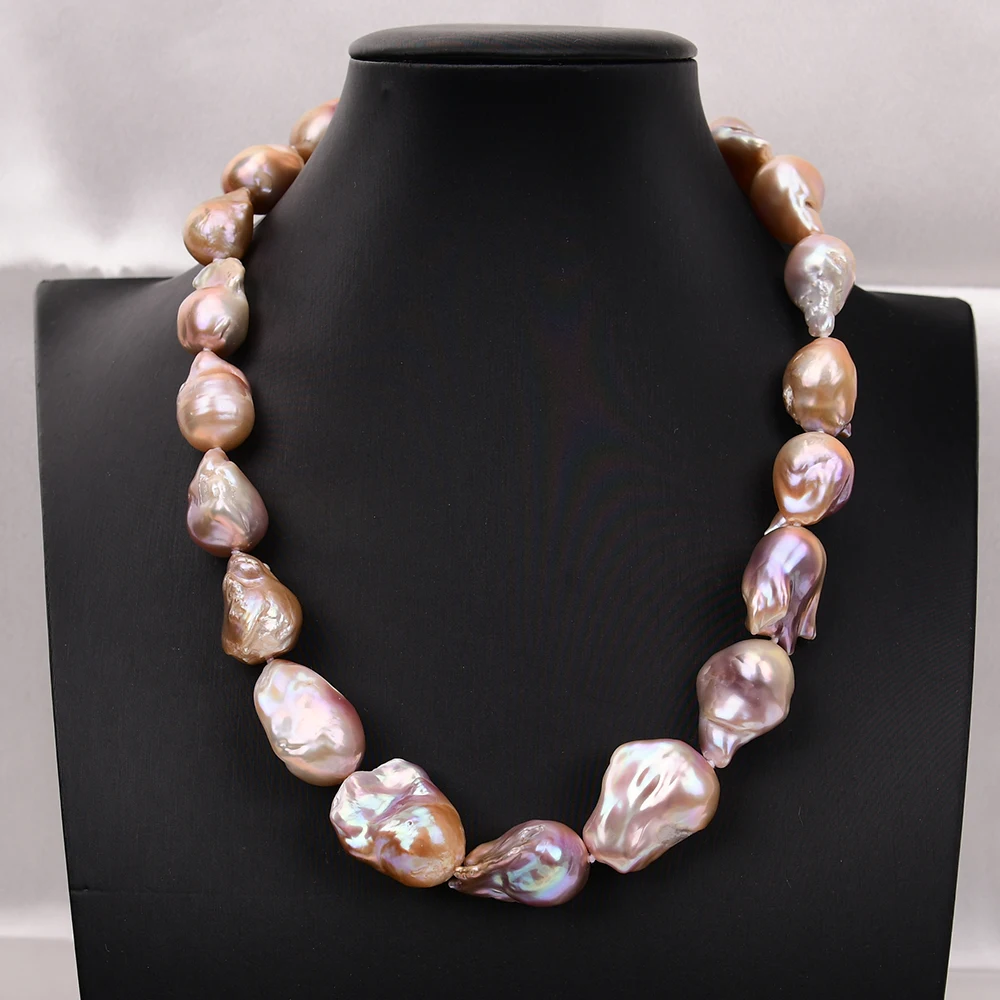 

GG 19" Freshwater Cultured Purple Baroque Keshi Pearl Necklace Handmade Jewelry For Women