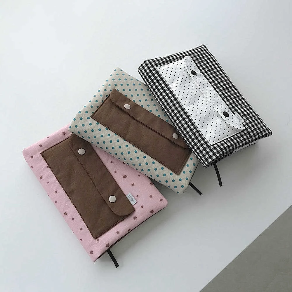 Cute Star Quilted Book Cover Polka Dot Cotton Notebook Sleeve Soft Padded Journal Protector Korean Pencil Case Diary Book Pouch
