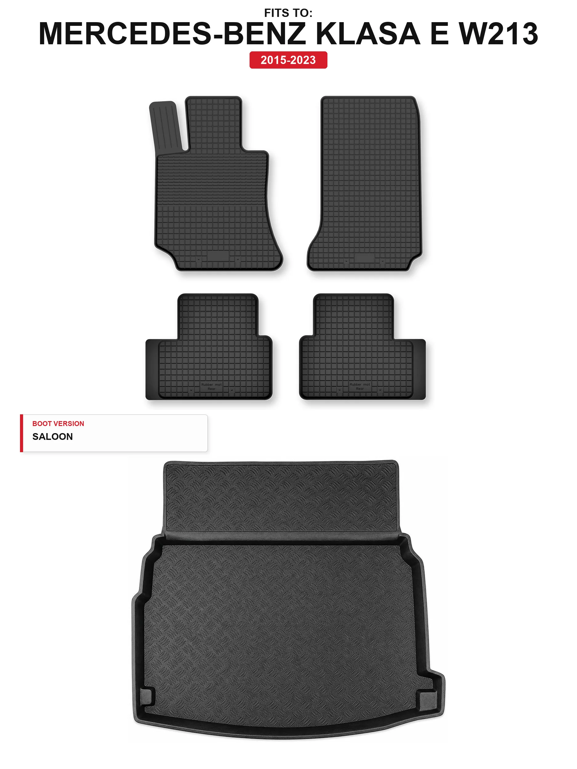 Rubbermatten + kofferbakmat voor: Mercedes-Benz E-Klasse W213 2015-2023
