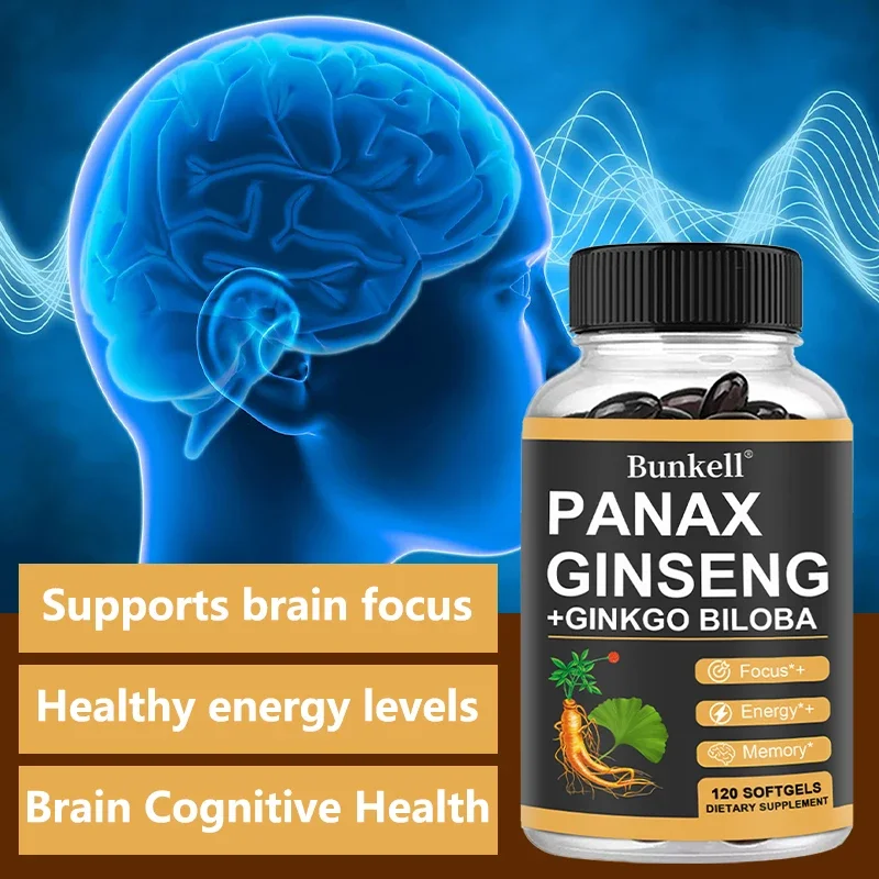 Ginseng + Ginkgo + Ashwagandha Extract, 120 Veggie Caps, Energy & Focus Supplement for Men and Women