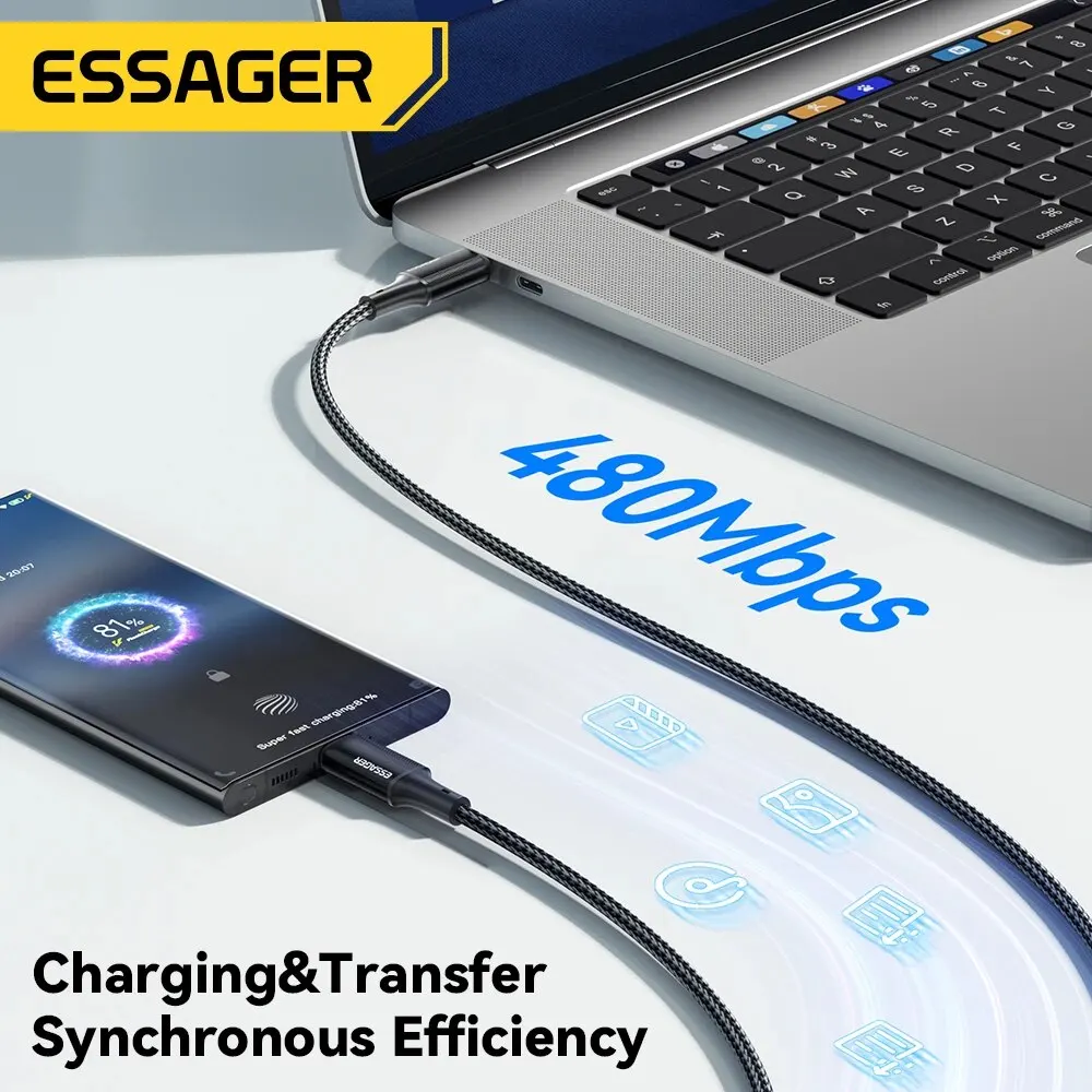 Essager USB C to USB C 타입 케이블, PD 고속 충전, 샤오미 Mi11 삼성 맥북 아이패드 USB-C 충전기 코드, 100W