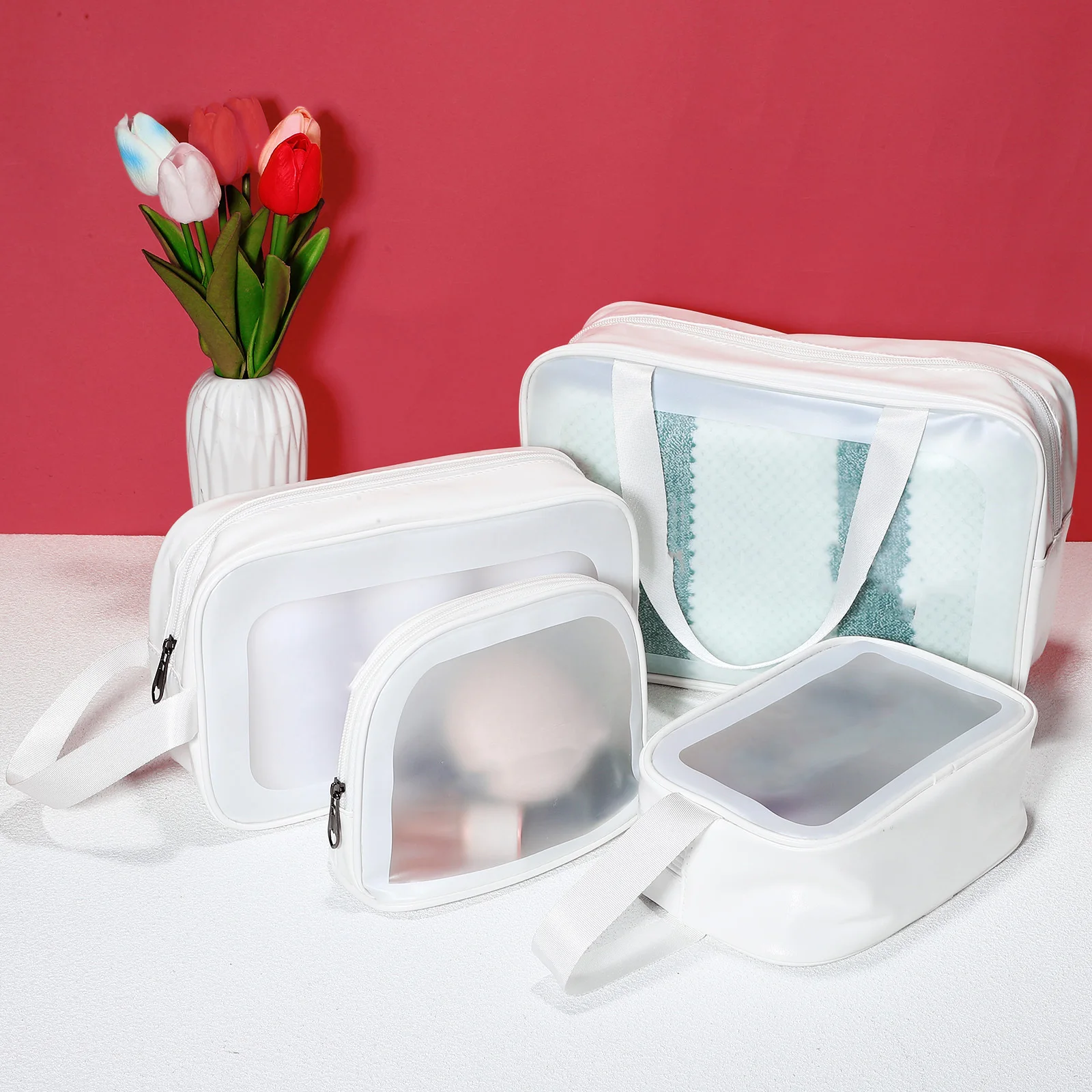 

1Set Transparent Makeup Bag Travel Toiletry Organizer Large Capacity Clear PVC Wash Bag Pouches Multipurpose Storage