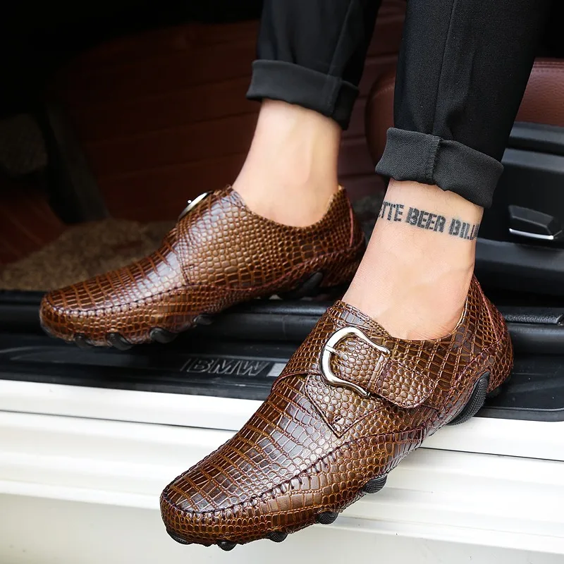 Crocodile Skin Loafer Shoes Men Genuine Leather Slip-on Moccasins Handmade Male Outdoor Casual Shoes Drive Walk Luxury Leisure