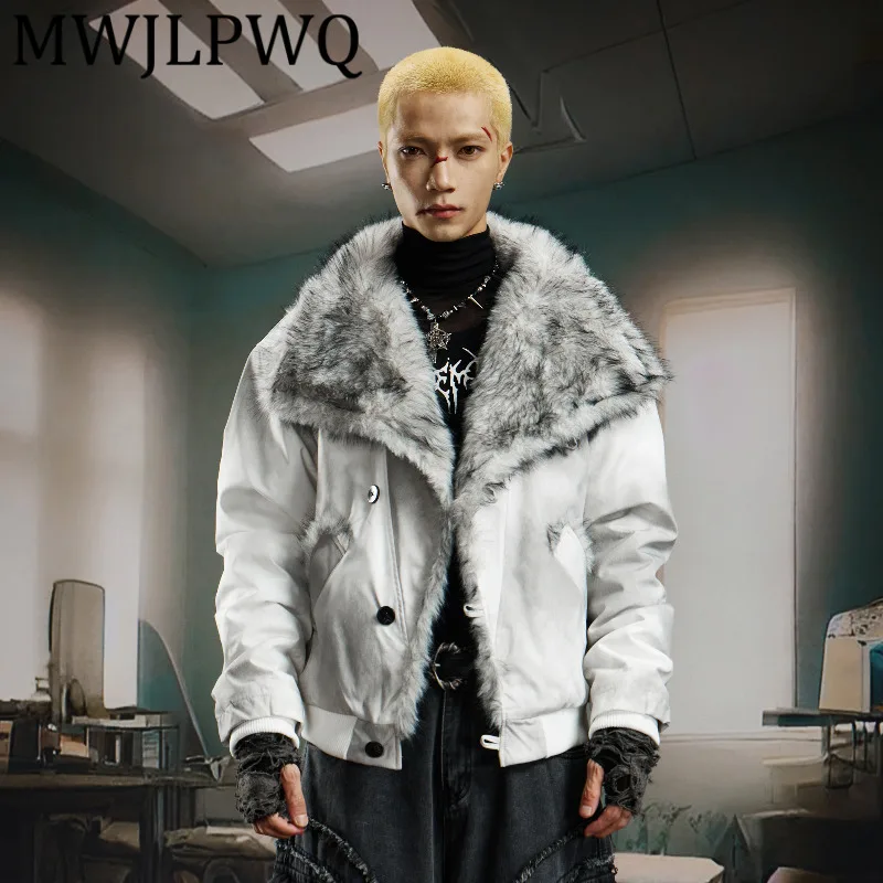 

MWJLPWQ мужское уникальное окрашенное винтажное пушистое свободное пальто с большими лацканами и короткой подкладкой, новое утолщенное хлопковое пальто с длинными рукавами 12582