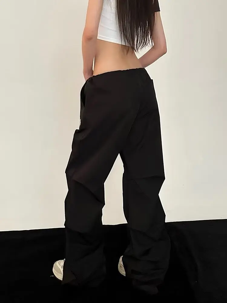 Y2K Pink Cargo Parachute Pants Women Big Pockets High Waist Drawstring Sweatpant 90S Aesthetic Korean Streetwear Wide Leg Trouse