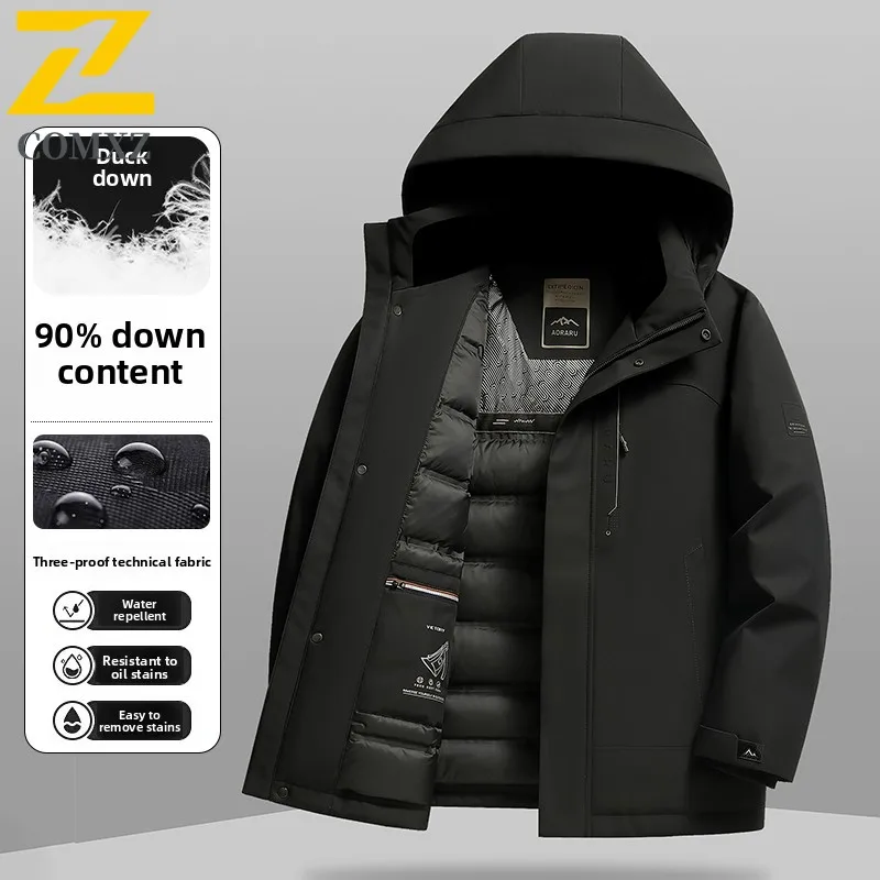 COMXZ Men Down Jacket Casual Hooded Outdoor Office Lightweight Padded Jackets 90 Percent Duck Down Thickened Warm Winter Coat