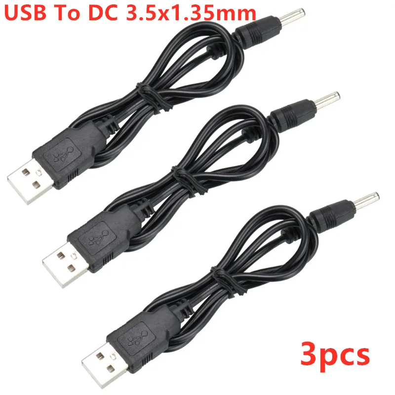 3pcs USB 2.0 A Male To 3.5x1.35mm 3.5mm Plug Barrel Jack 5V DC Power Supply Cord Adapter Charger Cable 3.5*1.35mm
