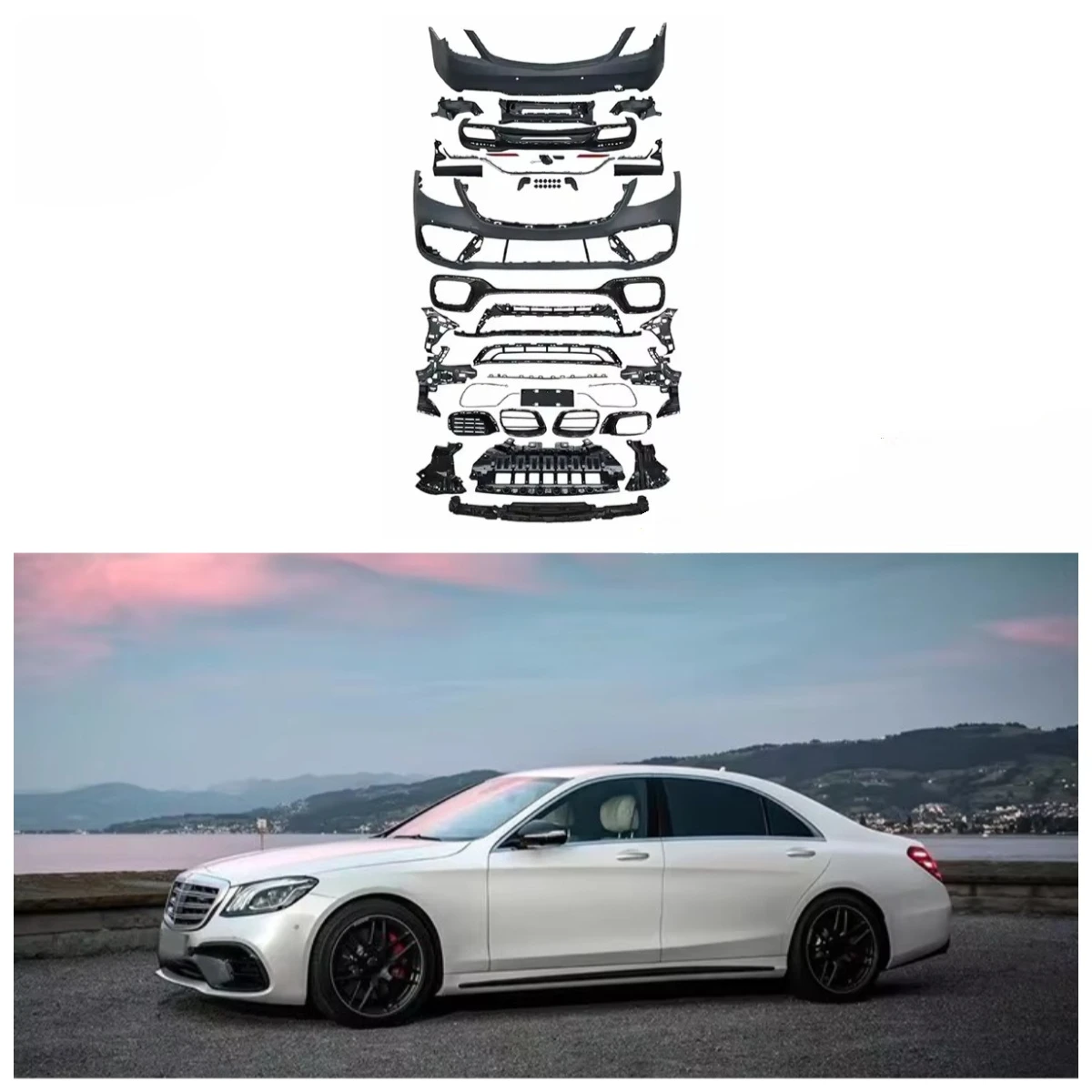 

Высококачественный обвес в стиле S63: передний сплиттер, задний диффузор, боковые пороги, вентиляционные отверстия, спойлер для W222 2014-2022