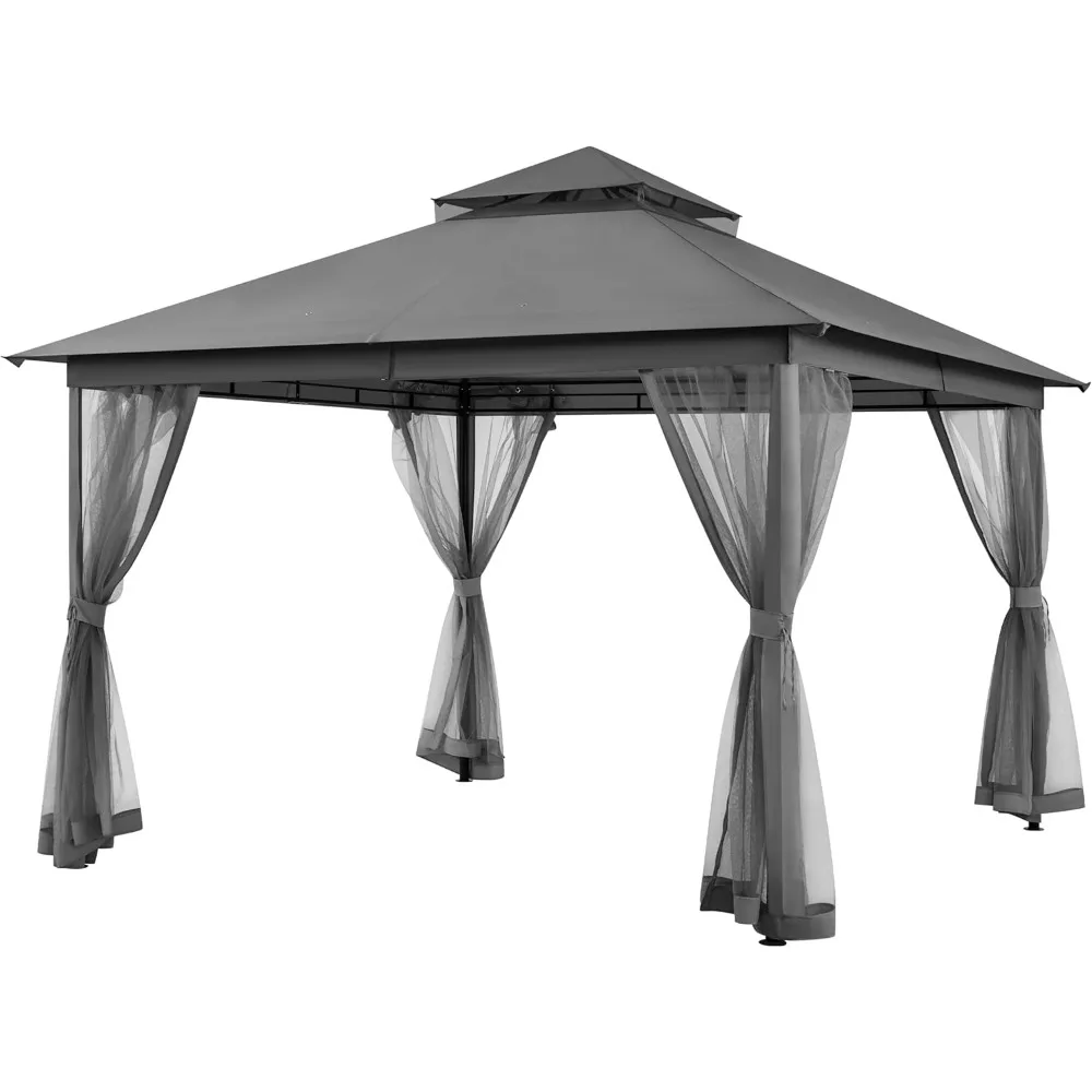 

Patio Gazebo - 11x11 ft Outdoor Shelter Tent with Vented Top & Mesh Sidewalls & Drainage Holes, Water-Resistant for Garden/Back