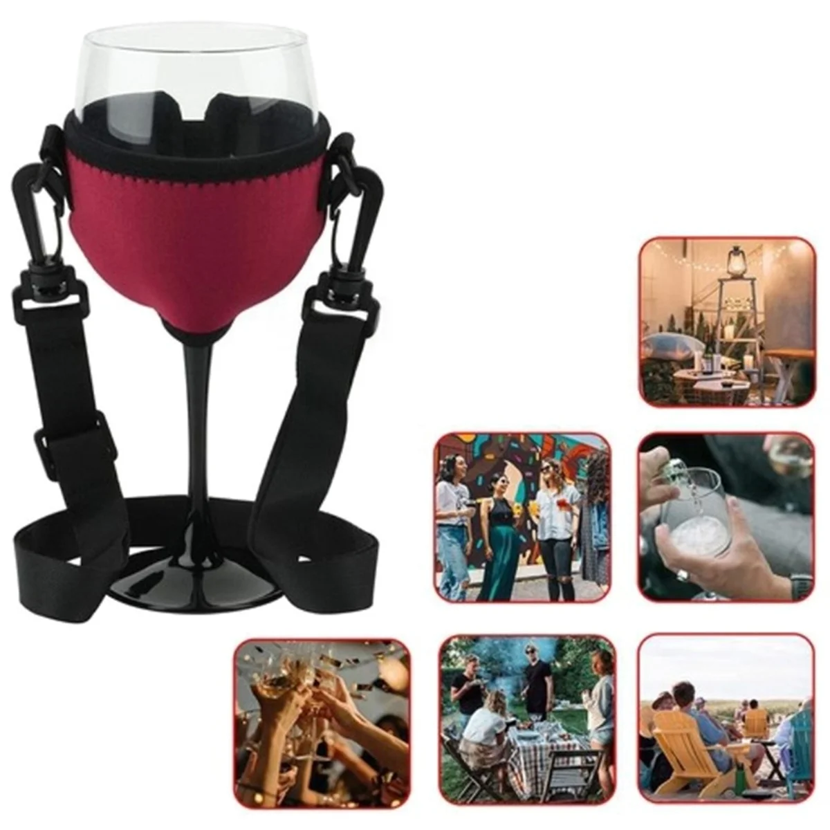 4PCS Portable Wine Glass Holder Strap Wine Sling Yoke Glass Holder Support Neck Strap for Birthday Cocktail Tools A