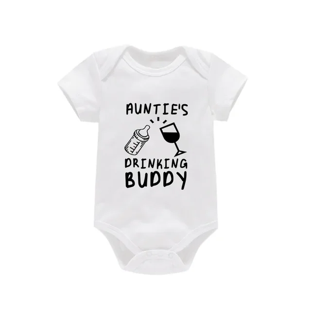 Aunties Drinking Buddy Cute Newborn Baby Clothing Cotton White Bodysuit Boys Girls Romper Summer Baby Clothing 5