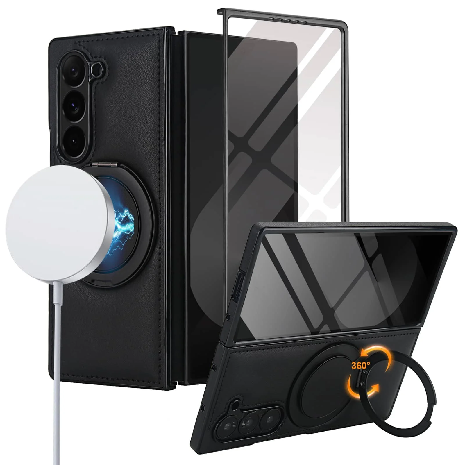 

Чехол для Samsung Galaxy Z Fold 7/6/5/4/3 с магнитным кольцом-держателем, 360° ° Вращающаяся подставка для кольца, встроенная защитная крышка для экрана