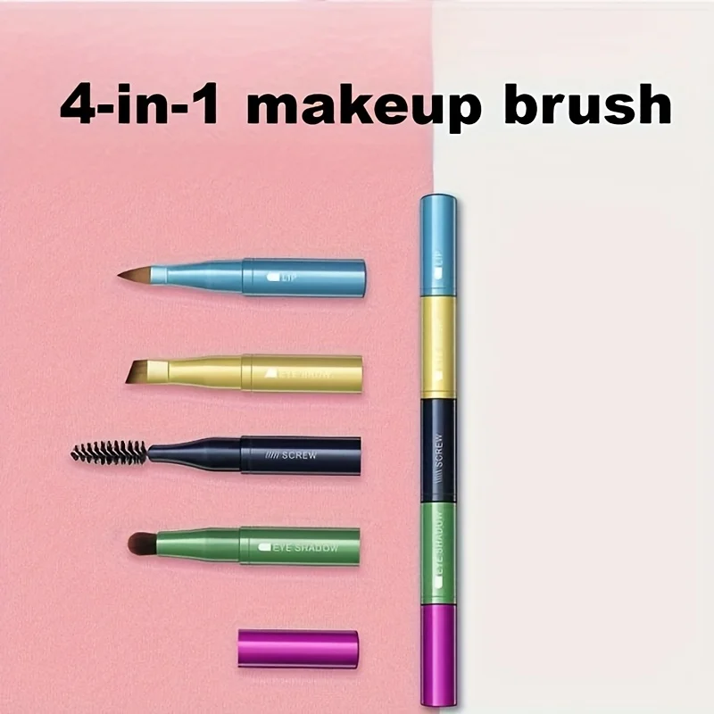 4 IN 1 多機能メイクブラシセット メイクアップガジェット 取り外し可能なリップアイシャドウブラシ スポンジアイシャドウブラシ 家庭旅行用
