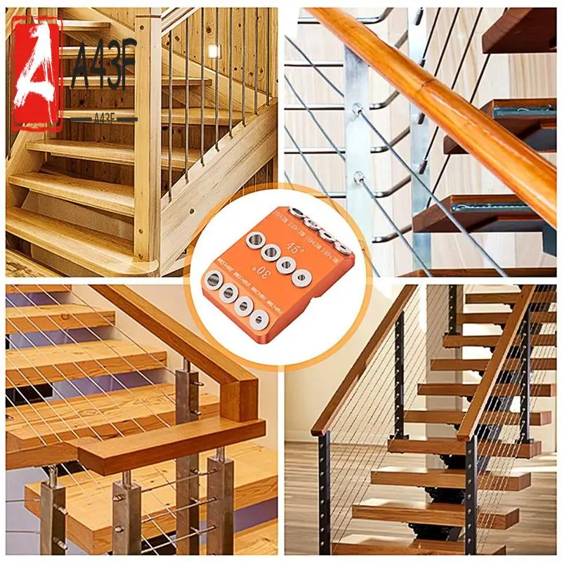 

A43F-Направляющая для сверла 30, 45, 90 градусов, угол, 4 размера, отверстие для сверла, винт, шаблон для сверла, приспособление для поделок по дереву, лестничный провод, перила Du