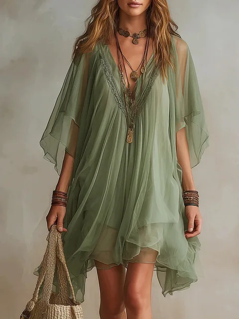 Conjunto de Dos Piezas de Vestido de Chifón para verano