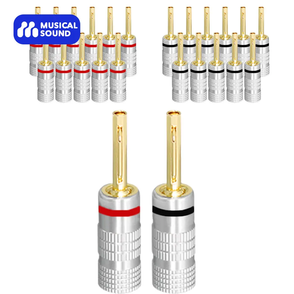 Musical Sound Banana Plugs Audio Jack Connector 2/6/12/24/50 Pieces 24K Gold Plated Speaker Audio Plugs Banana Adapter Connector