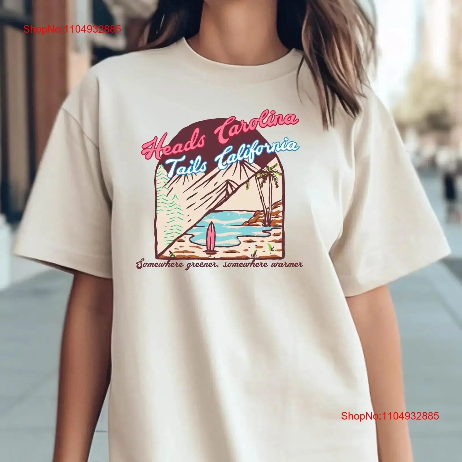 تي شيرت Heads Carolina Tails California Somewhere Green Warmer تي شيرت كلاسيكي موسيقى الريف جو دي ميسينا جرافيك مغسول عتيق #1