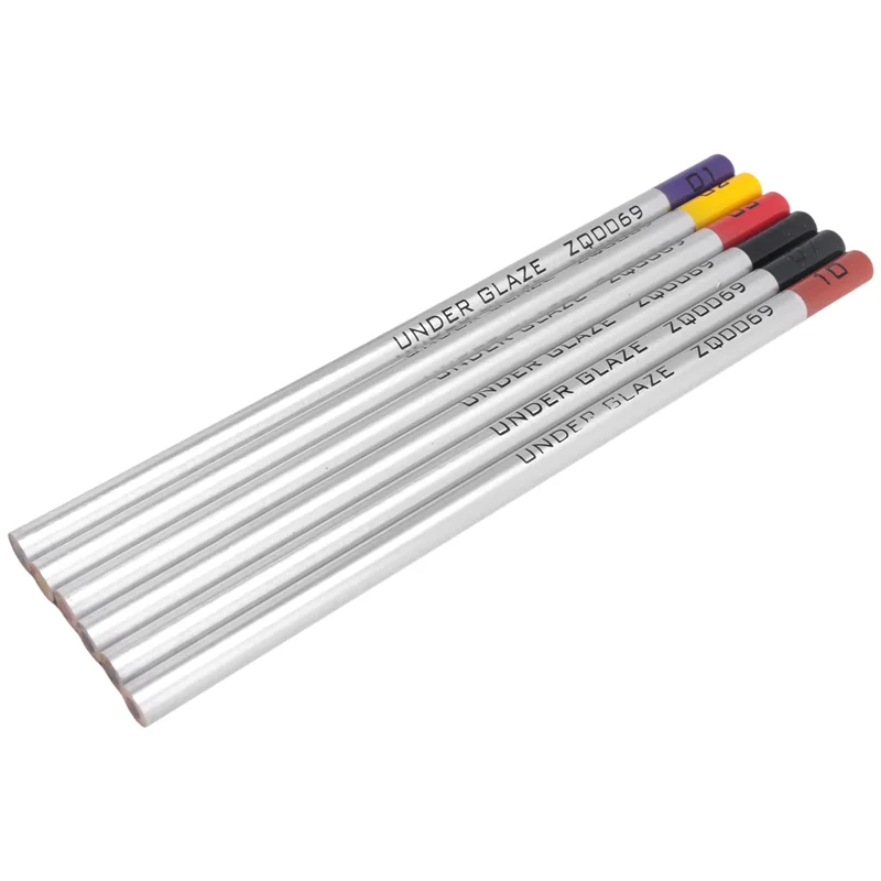 6 قطع من أقلام الرصاص المزججة، الخشب للفخار، قلم رصاص مزجج دقيق تحت التزجيج للفخار