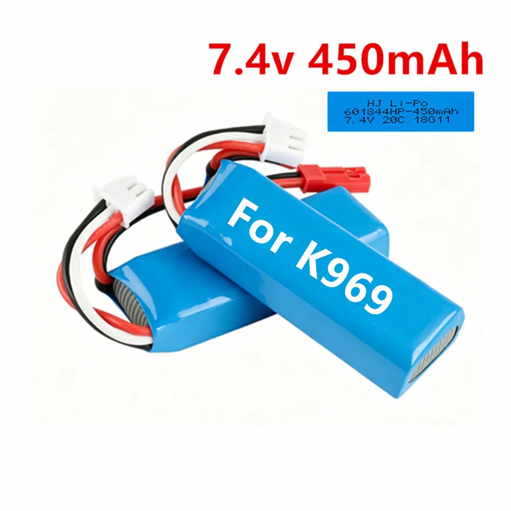 For WLtoys K969 2s Lipo Battery 601844 7.4V 450mAh For K979 K989 K999 P929 P939 RC Car Spare Parts