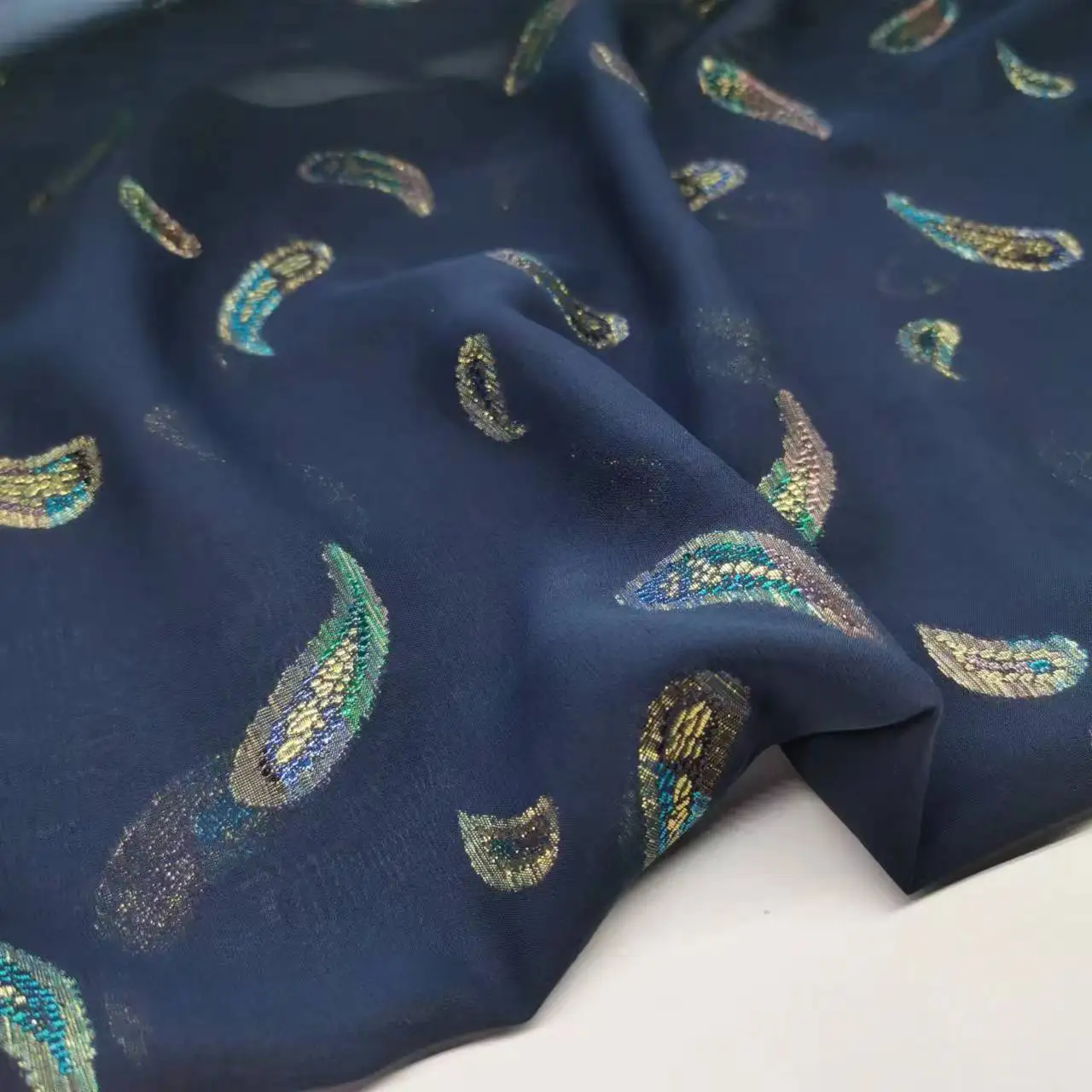 Navy Saree Fabric Shimmer Silk Metallic Shiny Hijab Scarf Craft DIY Sewing Material