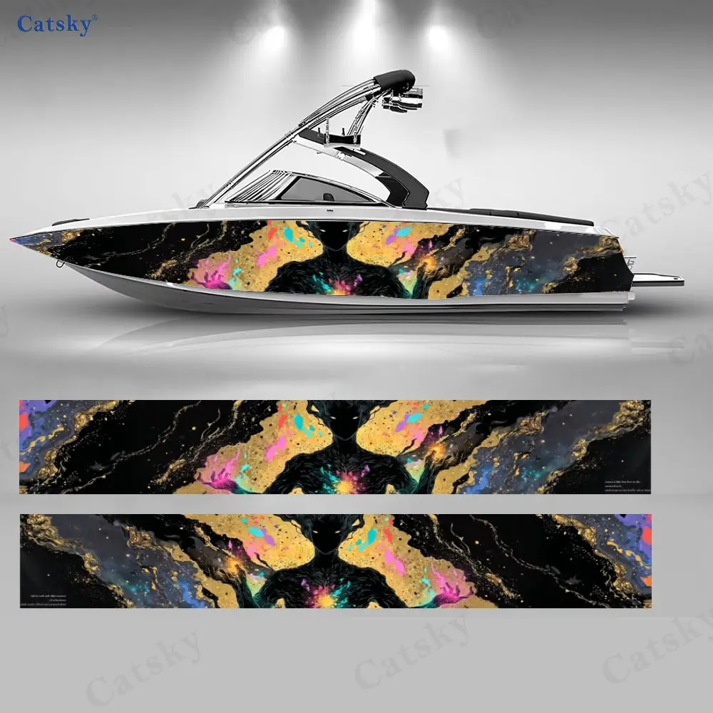 

2 шт. наклеек для декора корпуса лодки, красочный узор «Силуэт туманности», прочный винил, устойчивый к УФ-излучению, идеально подходит для скоростных и прогулочных лодок