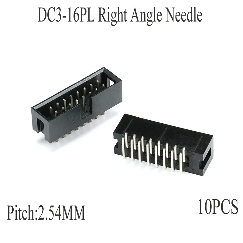 10PCS DC3 Dip Pitch 2.54MM 16Pin Double-Spaced Right Angle Needle Headers Connector Male Socket Idc Box