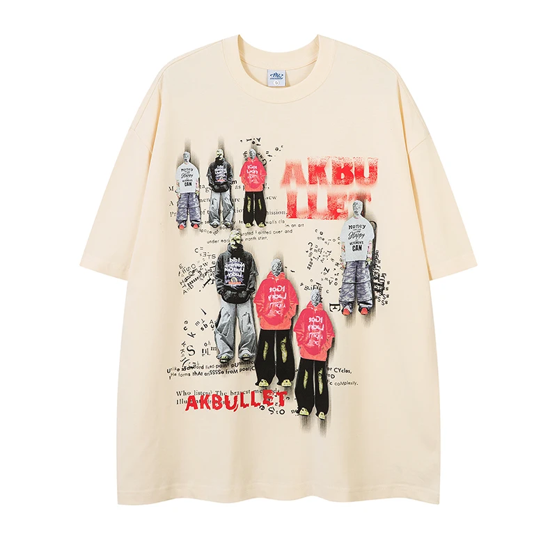 

S07 Couple's new short-sleeved cotton T-shirt men's summer American street hip-hop trend model heavy print female