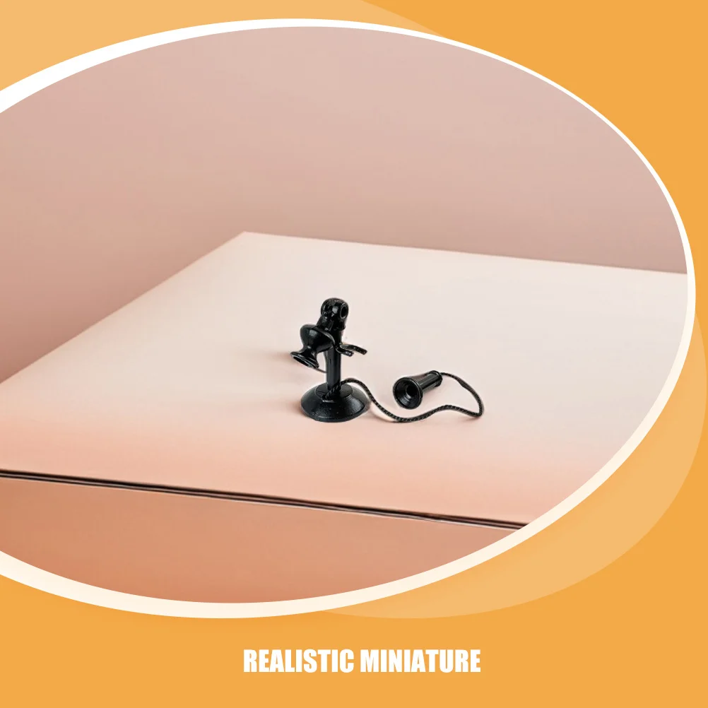 1 قطعة الهاتف خمر الأسود الرجعية الحديد مصغرة خط أرضي الهاتف ديكور لدمية المنزل مكتب دراسة ملحقات للتزيين #2