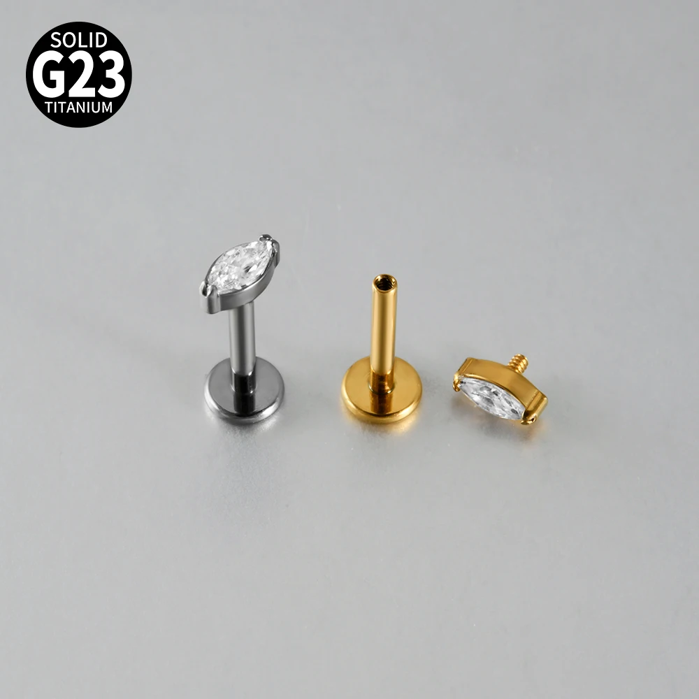 7-teiliges Set mit gemischten Stilen aus G23 Titan, innenliegendem Gewinde, Labret-Stud, Marquise, weißem CZ, für Knorpel-, Tragus-, Helix- und Ohrläppchen-Piercing, Körperschmuck. – Detail 6