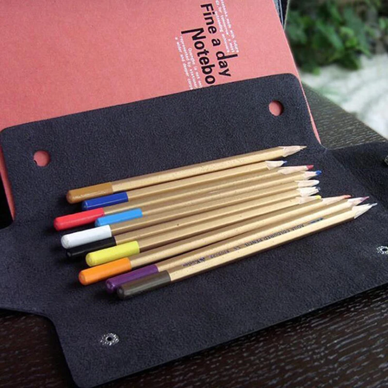 Creative Minimalist Double Snap Button PU Leather Pencil Bags Red/Coffee Color Pencil Pouch Stationery Storage Bag