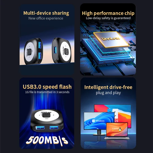 Imagen 2 del producto Unnlink Selector de interruptor USB 3.0 5Gbps 2 en 1 salida para PC + Macbook a mouse teclado impresora