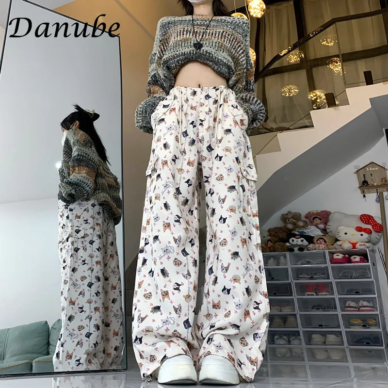 

Cartoon Print Y2K Cargo Pants Women Harajuku High Waist Baggy Sports Trousers Streetwear Hip Hop Drawstring Joggers Sweatpants