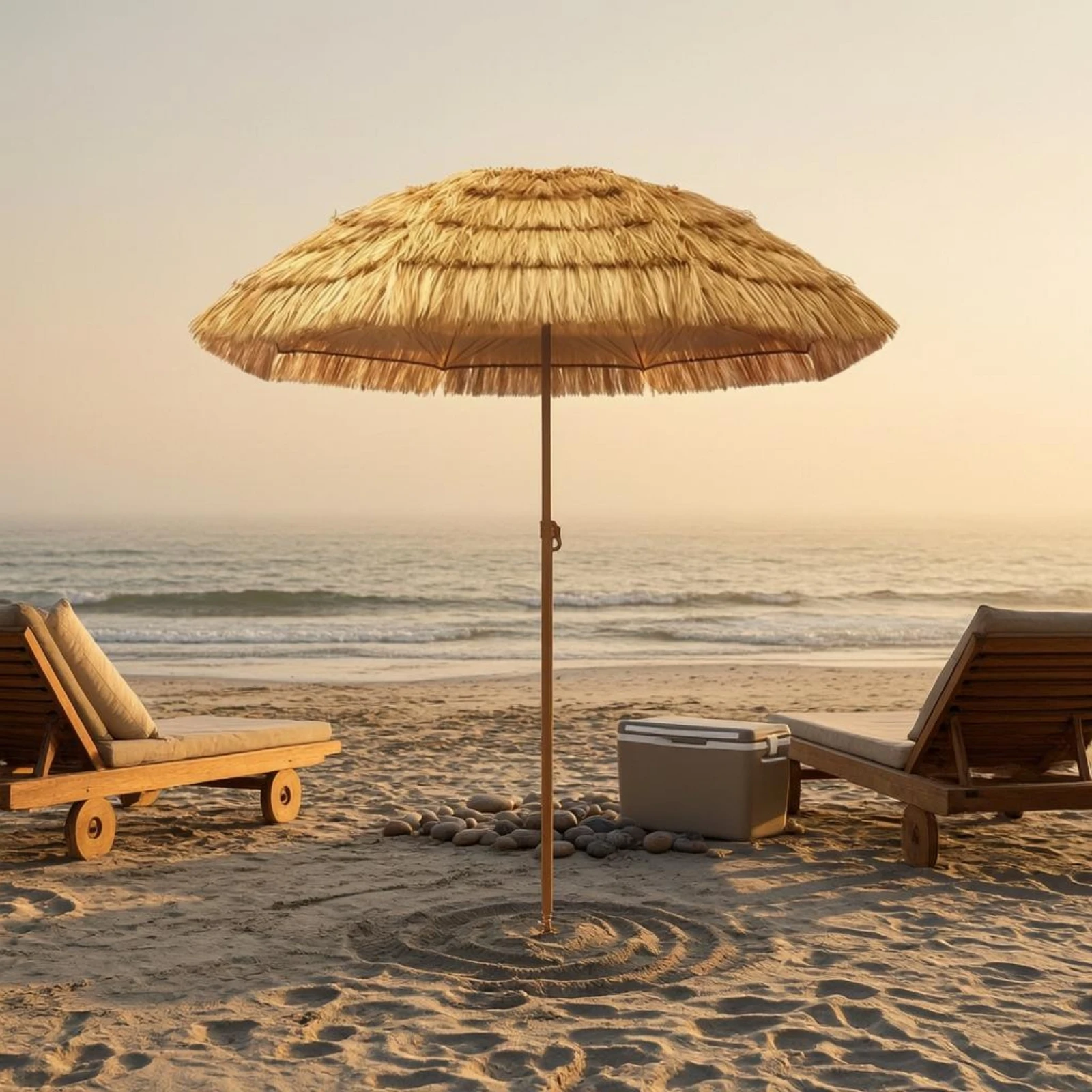 Straw-Look Umbrella Beige Tan Tropical Palapa Umbrella Outdoor Shade Straight Pole